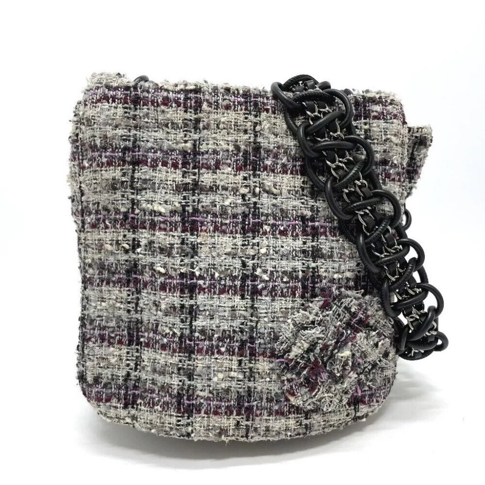 CHANEL Camelia flap Chain Shoulder Bag tweed gray